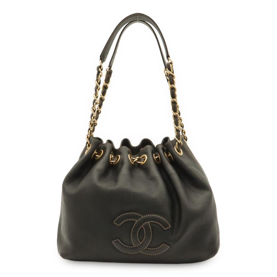 CHANEL シャネル ココマーク チェーンショルダー ショルダーバッグ セミショルダー 巾着 キャビアスキン レザー ブラック 黒 | CHANEL