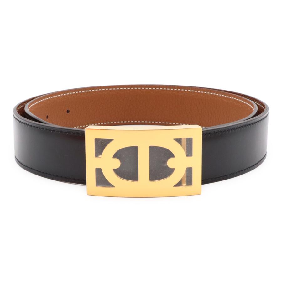 HERMES エルメス シェーヌダンクル リバーシブル ベルト レザー ブラック 黒 ブラウン 茶 ゴールド金具 #85 □M刻印 | HERMES