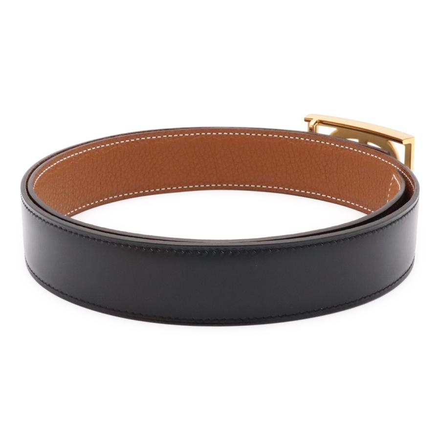 HERMES エルメス シェーヌダンクル リバーシブル ベルト レザー ブラック 黒 ブラウン 茶 ゴールド金具 #85 □M刻印 | HERMES | 01