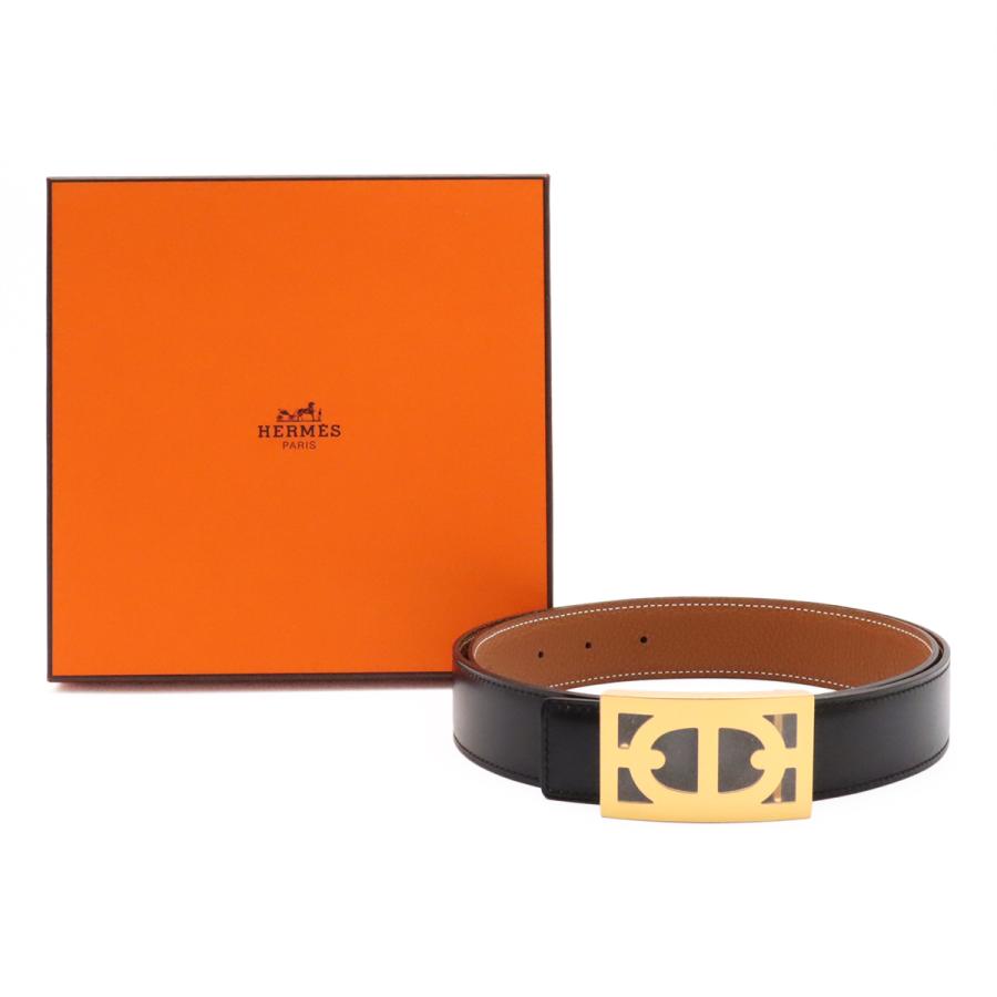 HERMES エルメス シェーヌダンクル リバーシブル ベルト レザー ブラック 黒 ブラウン 茶 ゴールド金具 #85 □M刻印 | HERMES | 07