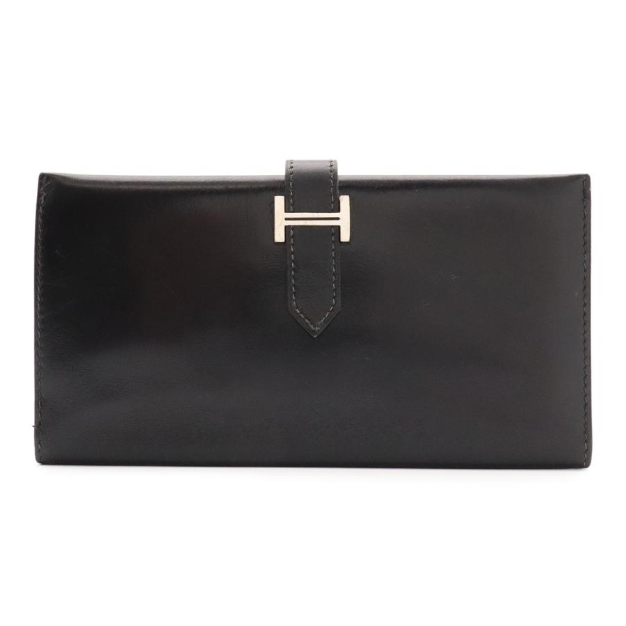 HERMES エルメス ベアン クラシック 2つ折長財布 二つ折り長財布 ボックスカーフ レザー ブラック 黒 シルバー金具 □F刻印 | HERMES