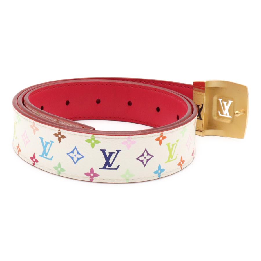 LOUIS VUITTON ルイ ヴィトン モノグラムマルチカラー サンチュール キャレ ベルト PVC レザー ブロン 白 ホワイト #85 M9682V | LOUIS VUITTON | 01