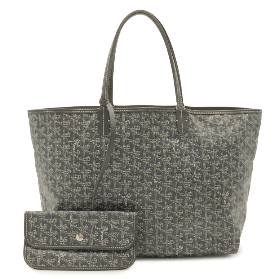 GOYARD ゴヤール サンルイPM トートバッグ ショルダーバッグ コーティングキャンバス PVC レザー グレー ホワイト 白 ポーチ付き | GOYARD