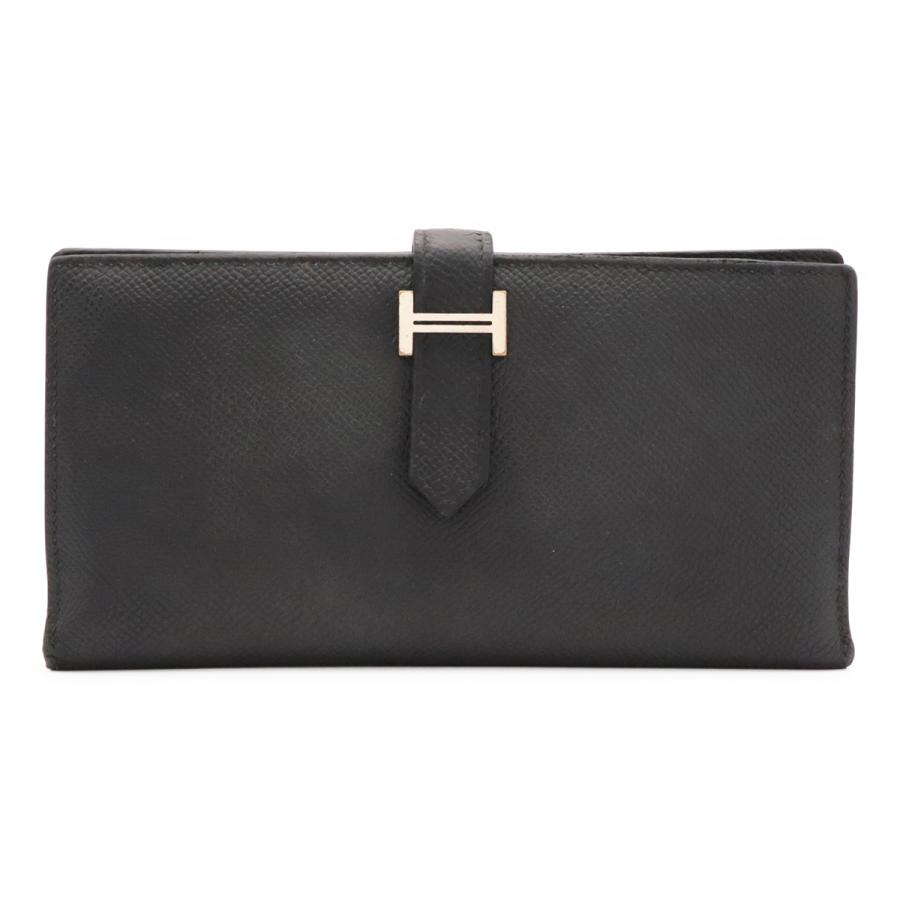 HERMES エルメス ベアンスフレ 2つ折長財布 二つ折り長財布 ヴォーエプソン レザー ブラック 黒 シルバー金具 A刻印 | HERMES