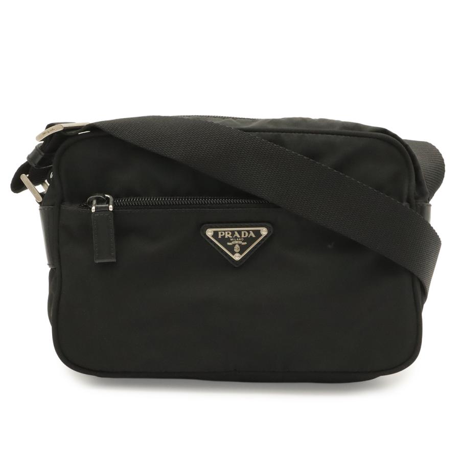 PRADA プラダ トライアングルロゴ ショルダーバッグ ポシェット 斜め掛け ナイロン レザー NERO 黒 ブラック シルバー金具  BT0167 | PRADA