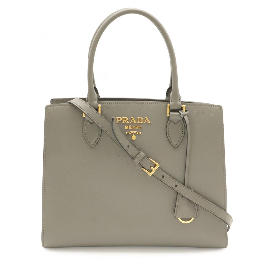 PRADA プラダ SAFFIANO サフィアーノ ハンドバッグ トートバッグ 2WAY ショルダーバッグ 斜め掛け レザー グレー ゴールド金具 1BA228 | PRADA