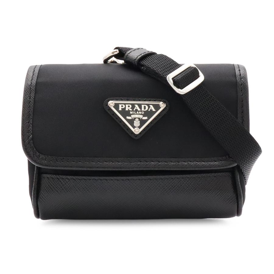 PRADA プラダ トライアングルロゴ ショルダーバッグ ポシェット ミニバッグ 2WAY ポーチ ナイロン レザー NERO 黒 ブラック シルバー金具 | PRADA