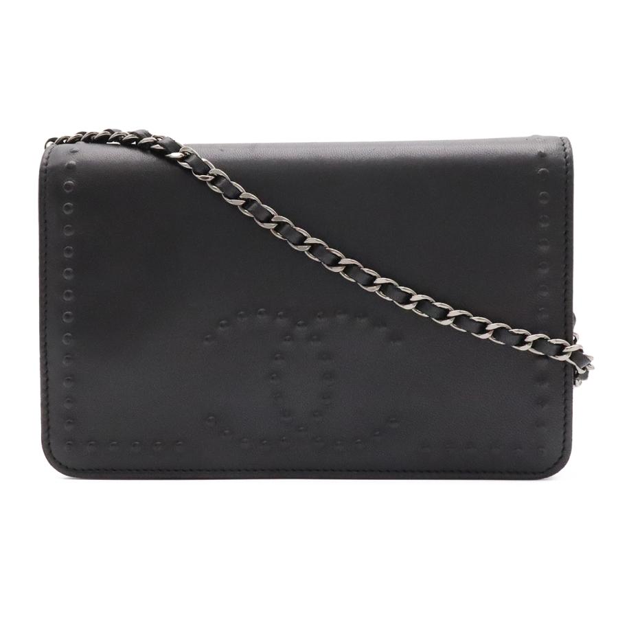 CHANEL シャネル ココマーク チェーンウォレット ショルダーバッグ ポシェット 斜め掛け レザー ブラック 黒 シルバー金具 | CHANEL