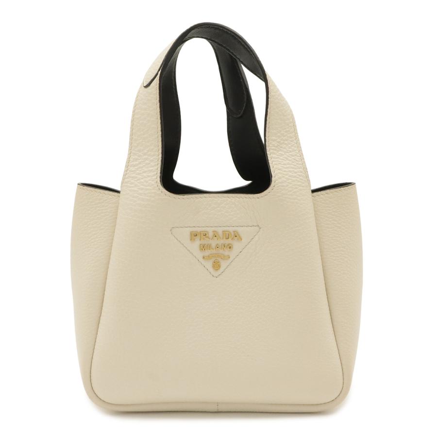 PRADA プラダ スモール レザー トートバッグ ハンドバッグ ミニバッグ ミニトート ホワイト 白 ゴールド金具 1BG335 | PRADA