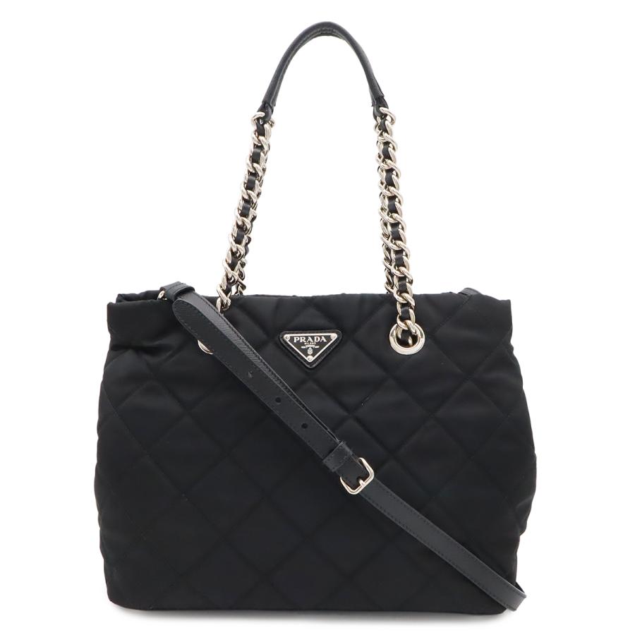 PRADA プラダ テスート トライアングルロゴ チェーンショルダーバッグ 2WAY キルティング ナイロン NERO ブラック 黒 1BG740 | PRADA