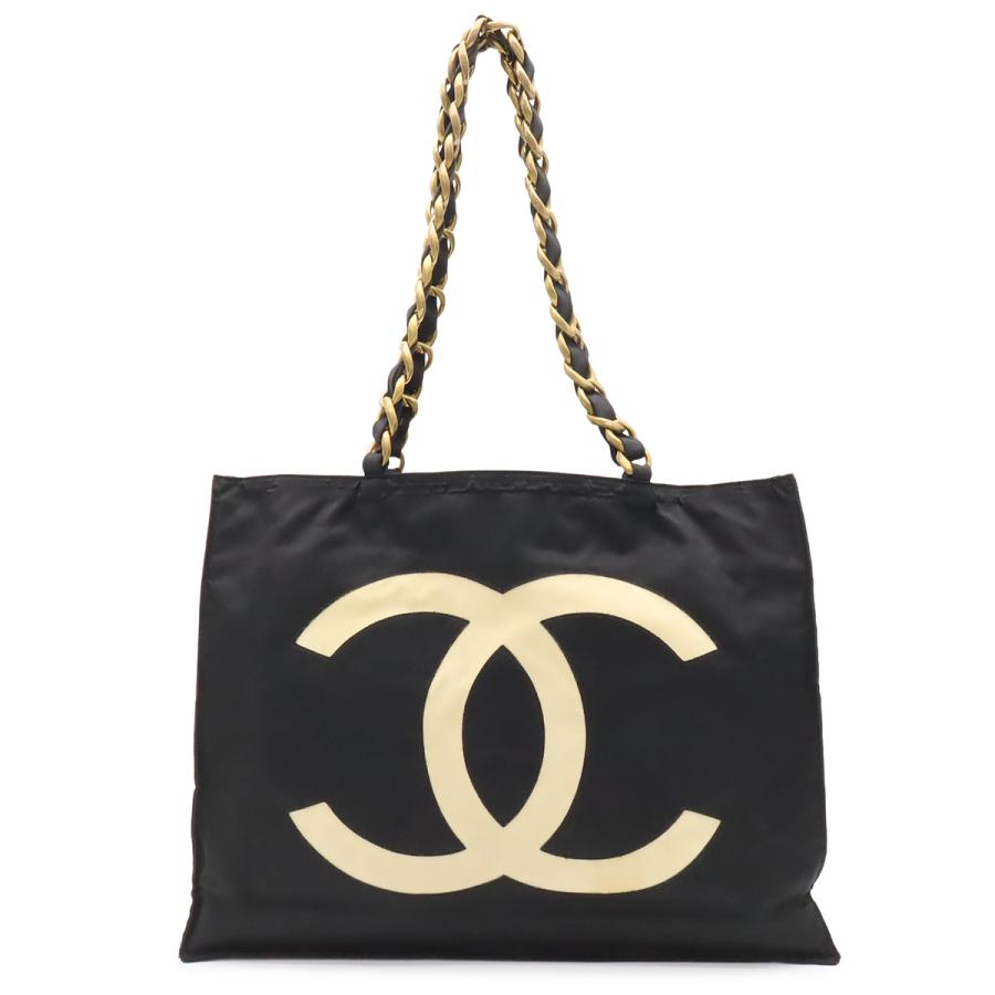 CHANEL シャネル ココマーク チェーントート トートバッグ ラージトート ショルダーバッグ ナイロンキャンバス ブラック ホワイト | CHANEL