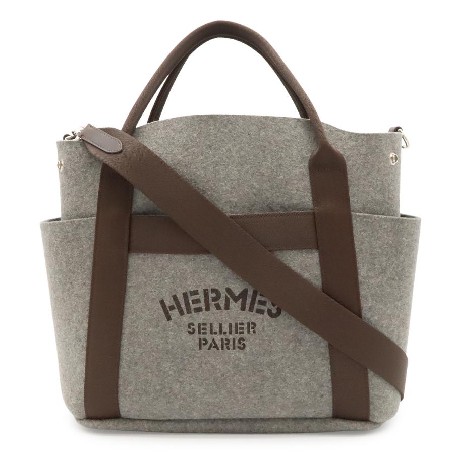 HERMES エルメス サック ド パンサージュ グルーム トートバッグ 2WAY ショルダーバッグ フェルト グレー ダークブラウン | HERMES