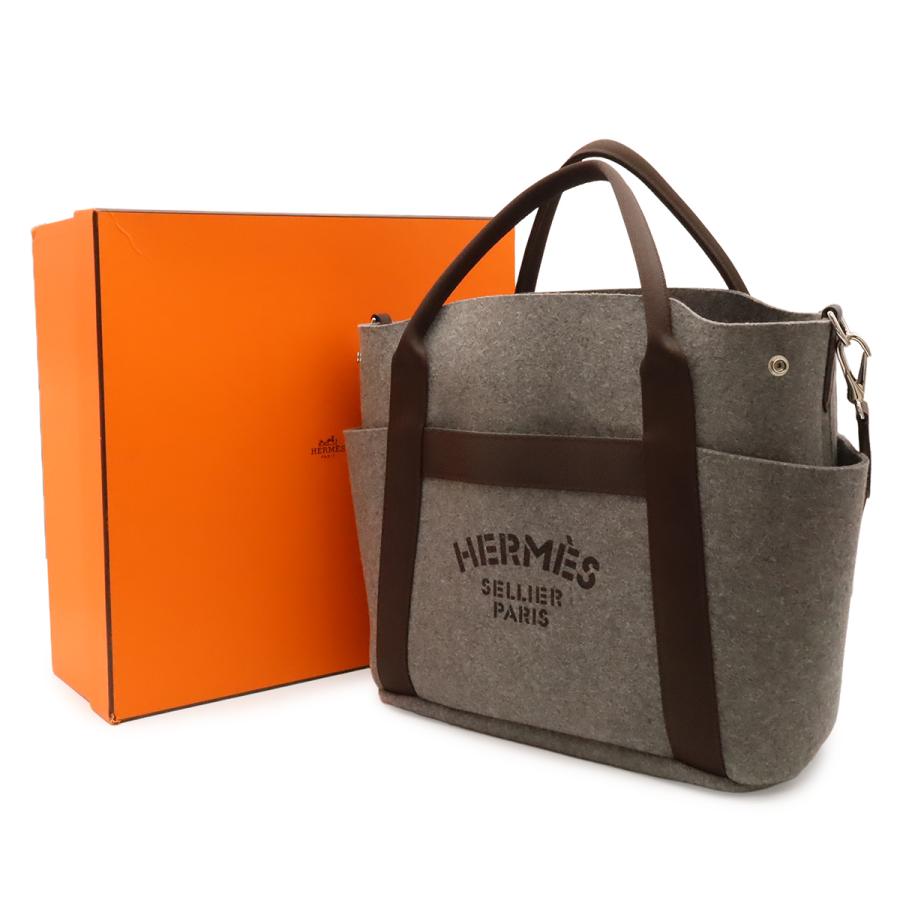 HERMES エルメス サック ド パンサージュ グルーム トートバッグ 2WAY ショルダーバッグ フェルト グレー ダークブラウン | HERMES | 08