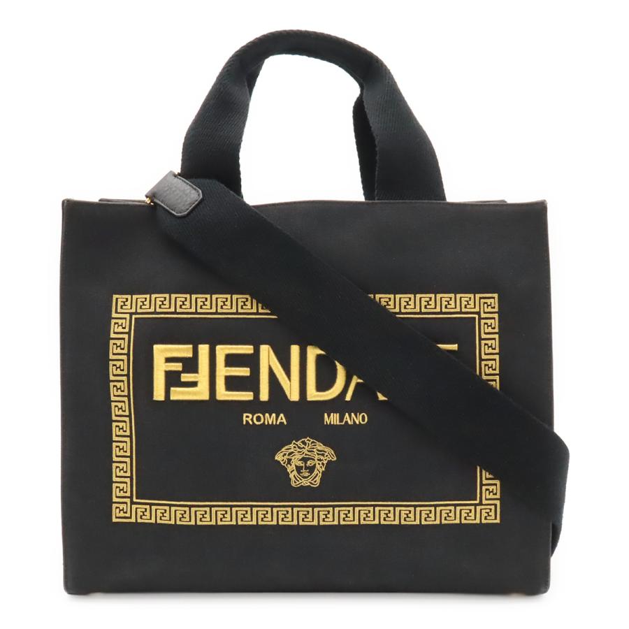 FENDI フェンディ FENDACE フェンダーチェ ヴェルサーチェ コラボ トートバッグ 2WAY ショルダーバッグ キャンバス ブラック 黒 ゴールド | FENDI