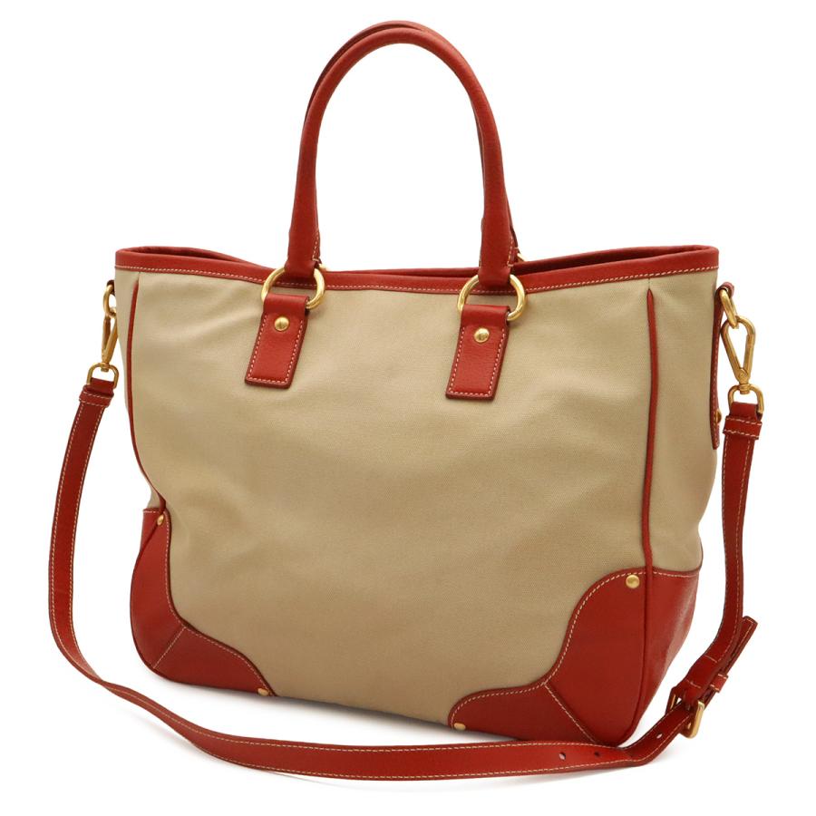PRADA プラダ トライアングルロゴ トートバッグ 2WAY ショルダーバッグ 斜め掛け キャンバス レザー ベージュ レッド 赤 ゴールド金具 | PRADA | 01