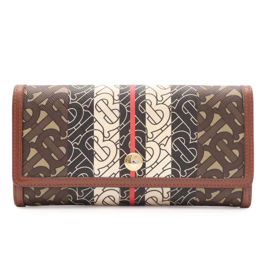BURBERRY バーバリー TBモノグラム ストライプ コンチネンタルウォレット 2つ折り長財布 二つ折り PVC ブラウン ベージュ ゴールド金具 | BURBERRY