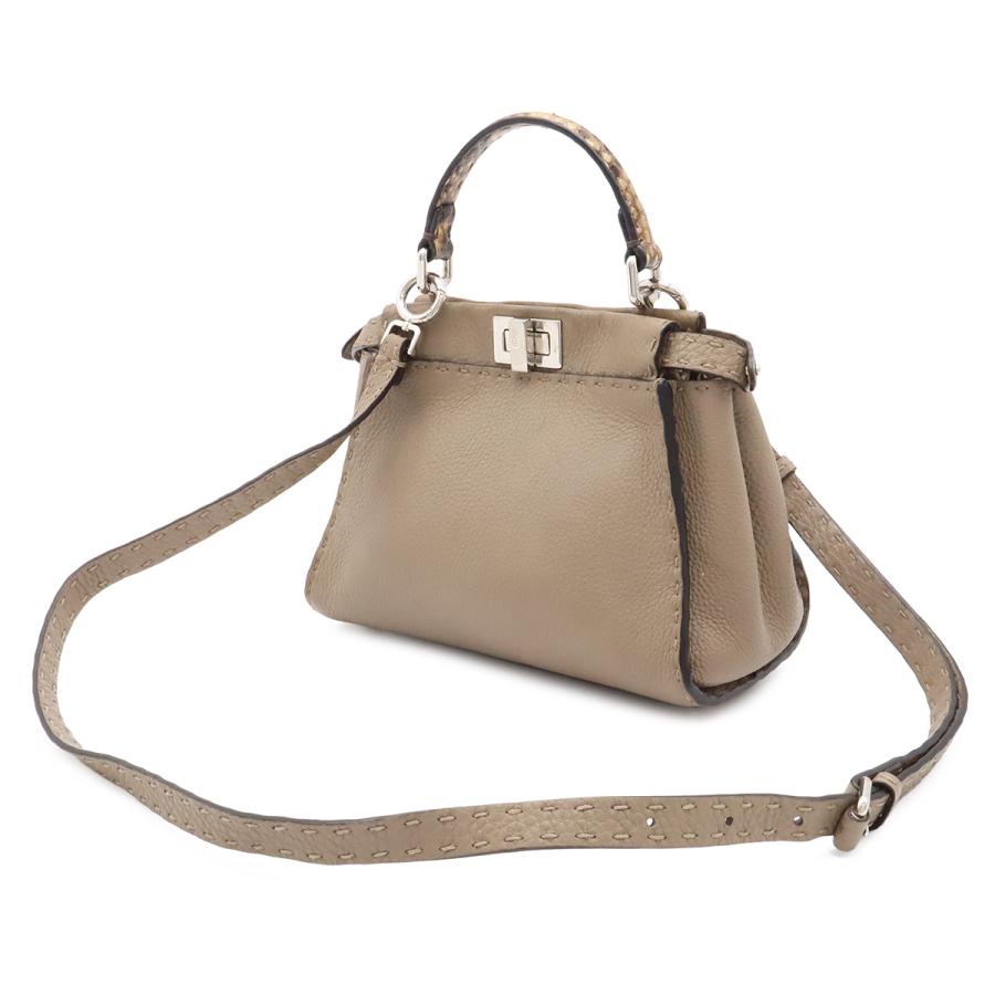 FENDI フェンディ ミニ ピーカブー セレリア ハンドバッグ ミニバッグ 2WAY ショルダーバッグ レザー パイソン グレージュ シルバー金具 | FENDI | 01