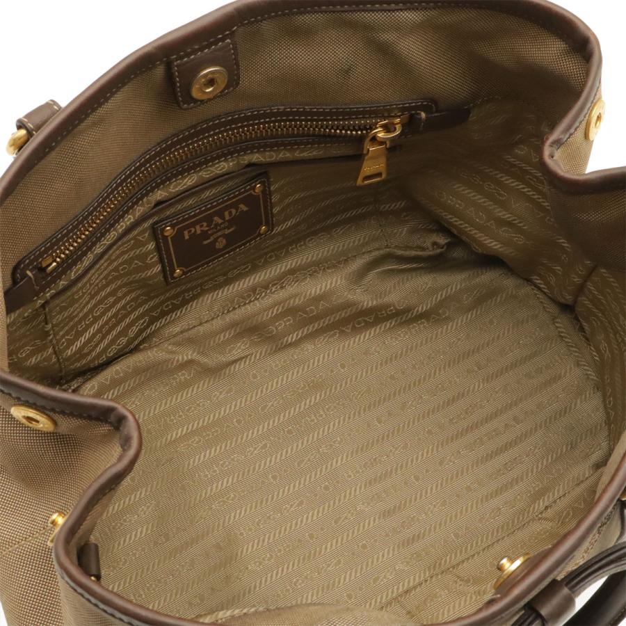 PRADA プラダ ロゴジャガード リボン ハンドバッグ トートバッグ 2WAY ショルダーバッグ キャンバス カーキベージュ モカブラウン BN1841 | PRADA | 06