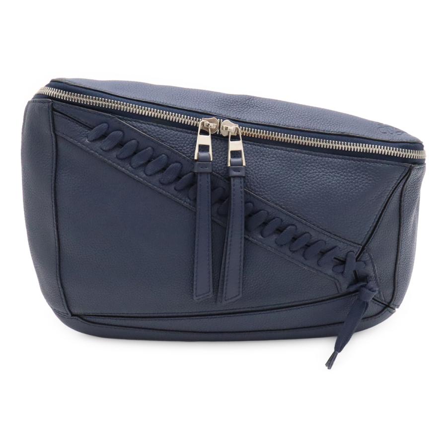 LOEWE ロエベ パズルバッグ アナグラム スリングバッグ ボディバッグ ショルダーバッグ 斜め掛け レザー ネイビー 紺 シルバー金具 | LOEWE