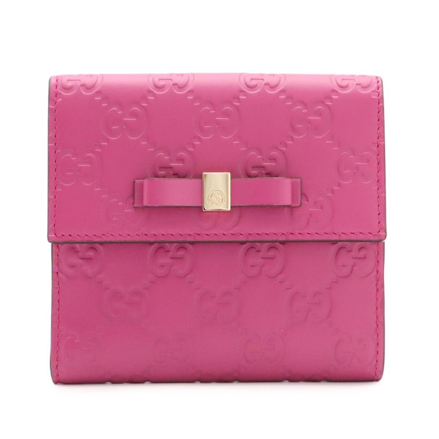 GUCCI グッチ BOWY ボウイ リボンモチーフ グッチシマ Wホック財布 ダブルホック財布 レザー パープルピンク系 ゴールド金具 | GUCCI