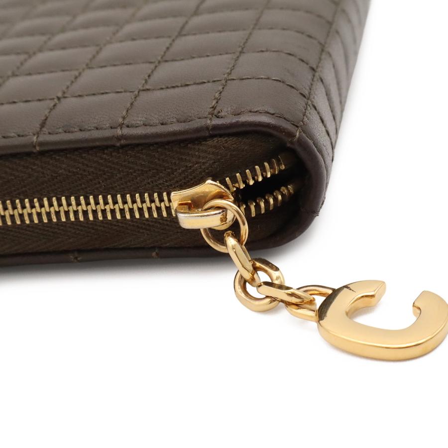 CELINE セリーヌ Cチャーム ラージ ジップウォレット ラウンドファスナー 長財布 キルティング レザー ダークオリーブ ゴールド金具 | CELINE | 03
