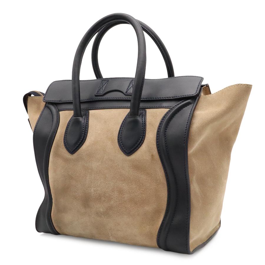 CELINE セリーヌ ラゲージ ミニショッパー トートバッグ ハンドバッグ スエード レザー ベージュ ブラック 黒 ゴールド金具 165213 | CELINE | 01