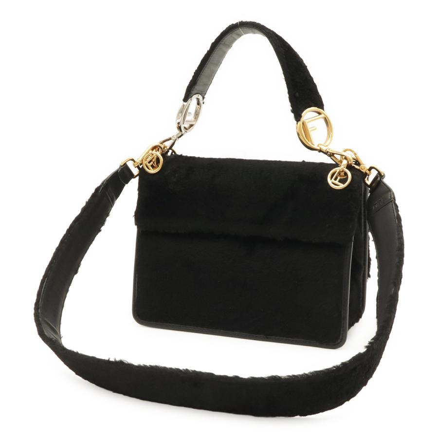 FENDI フェンディ キャナイエフ Fロゴ ハンドバッグ フラップバッグ 2WAY ショルダーバッグ セミショルダー ファー レザー ブラック 黒 | FENDI | 01