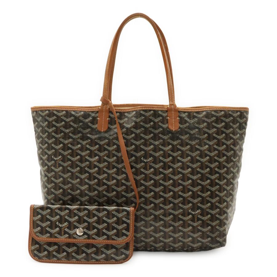 GOYARD ゴヤール サンルイPM トートバッグ ショルダーバッグ コーティングキャンバス PVC レザー ブラック 黒 ブラウン 茶 ポーチ付き | GOYARD