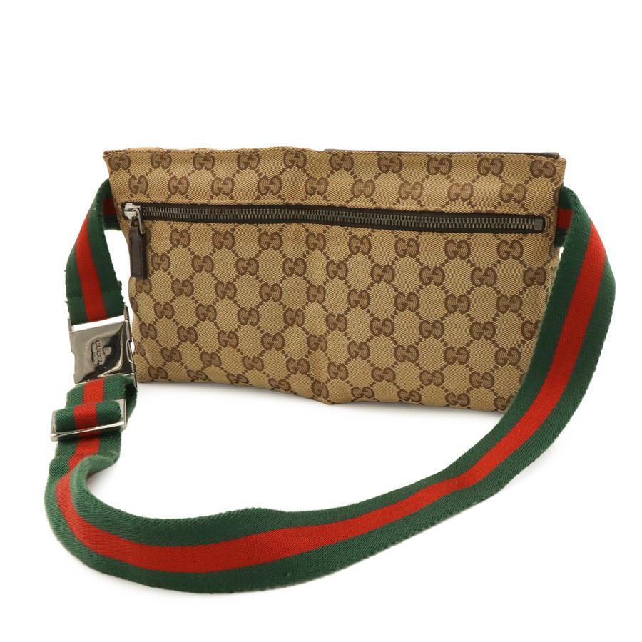GUCCI グッチ GGキャンバス シェリーライン ボディバッグ ウエストポーチ ヒップバッグ レザー カーキベージュ ダークブラウン 茶 28566 | GUCCI | 01