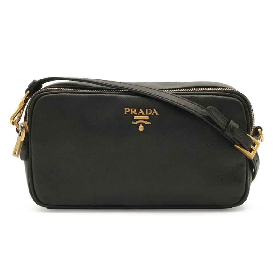 PRADA プラダ ロゴ ショルダーバッグ ショルダーポーチ ポシェット 2WAY クラッチバッグ レザー NERO 黒 ブラック 海外ブティック購入品 | PRADA