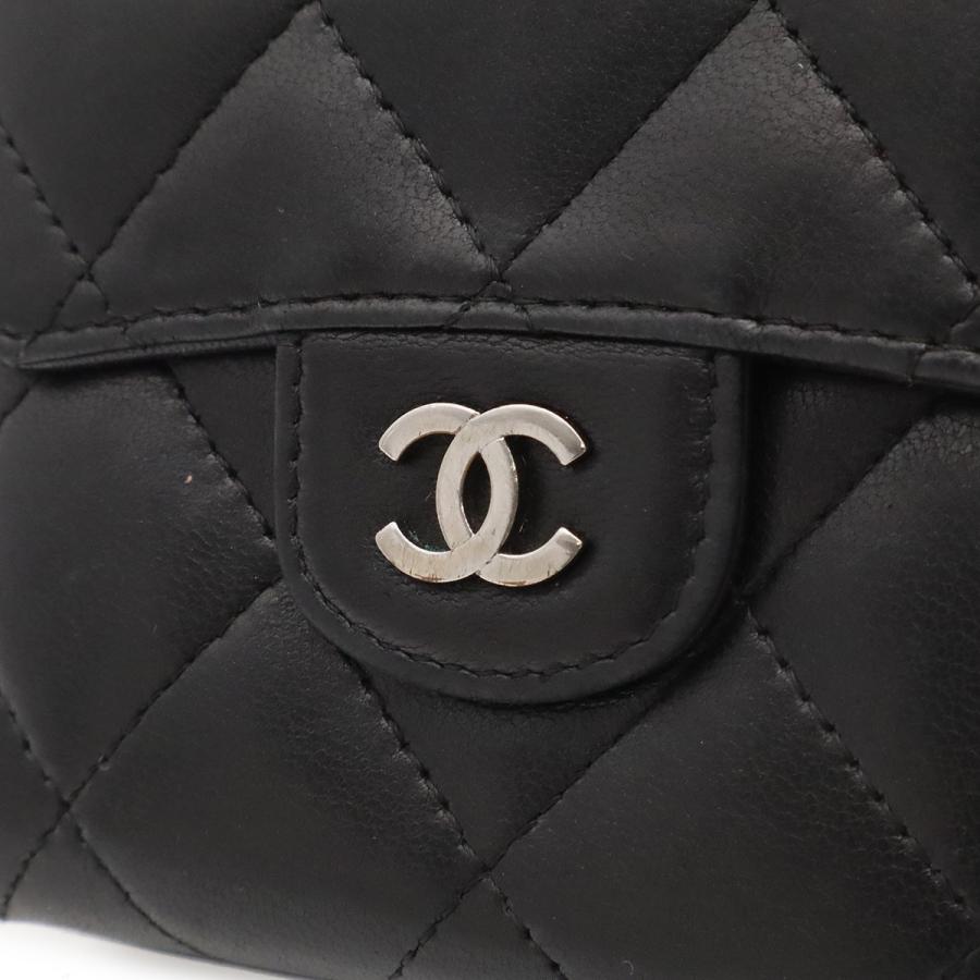 CHANEL シャネル マトラッセ ココマーク 2つ折財布 二つ折り Wホック財布 ダブルホック ラムスキン レザー ブラック 黒 シルバー金具 | CHANEL | 03