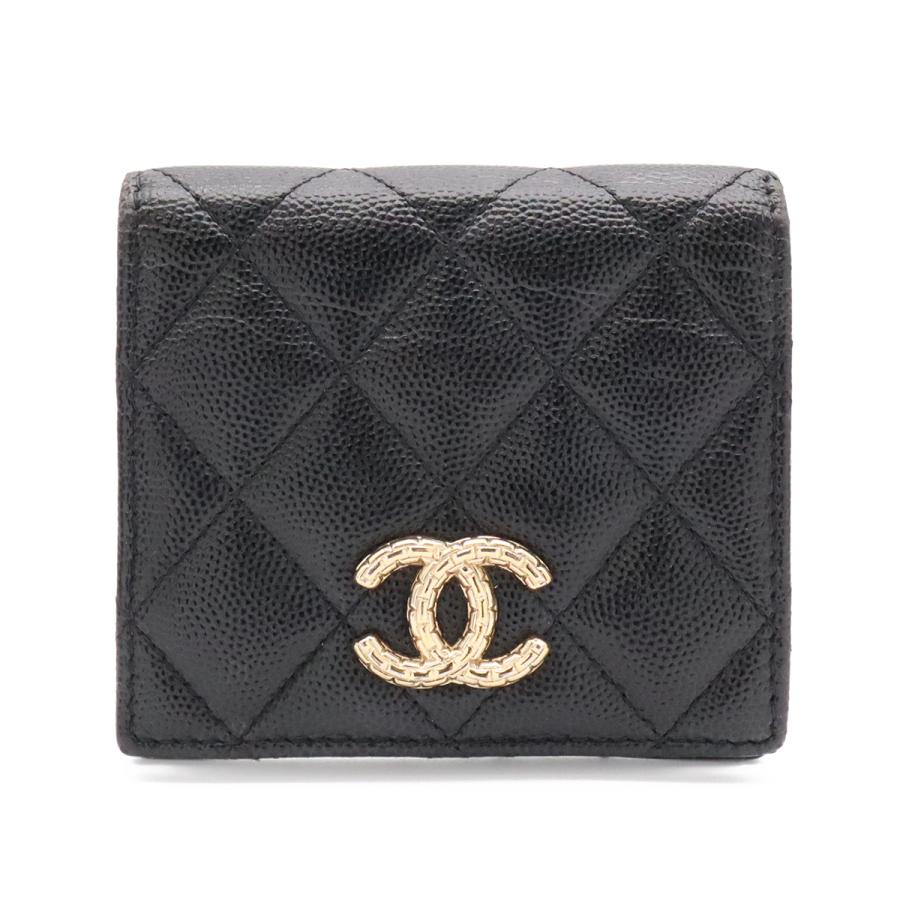 CHANEL シャネル メティエダールコレクション マトラッセ ココマーク コンパクトウォレット 2つ折財布 二つ折り キャビアスキン ブラック | CHANEL