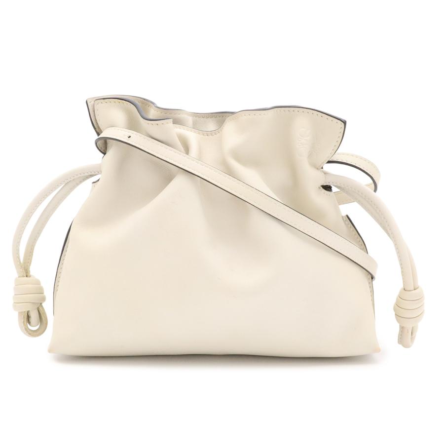LOEWE ロエベ アナグラム フラメンコ クラッチ ミニ ショルダーバッグ ポシェット 2WAY クラッチバッグ 巾着 レザー オフホワイト 白 | LOEWE
