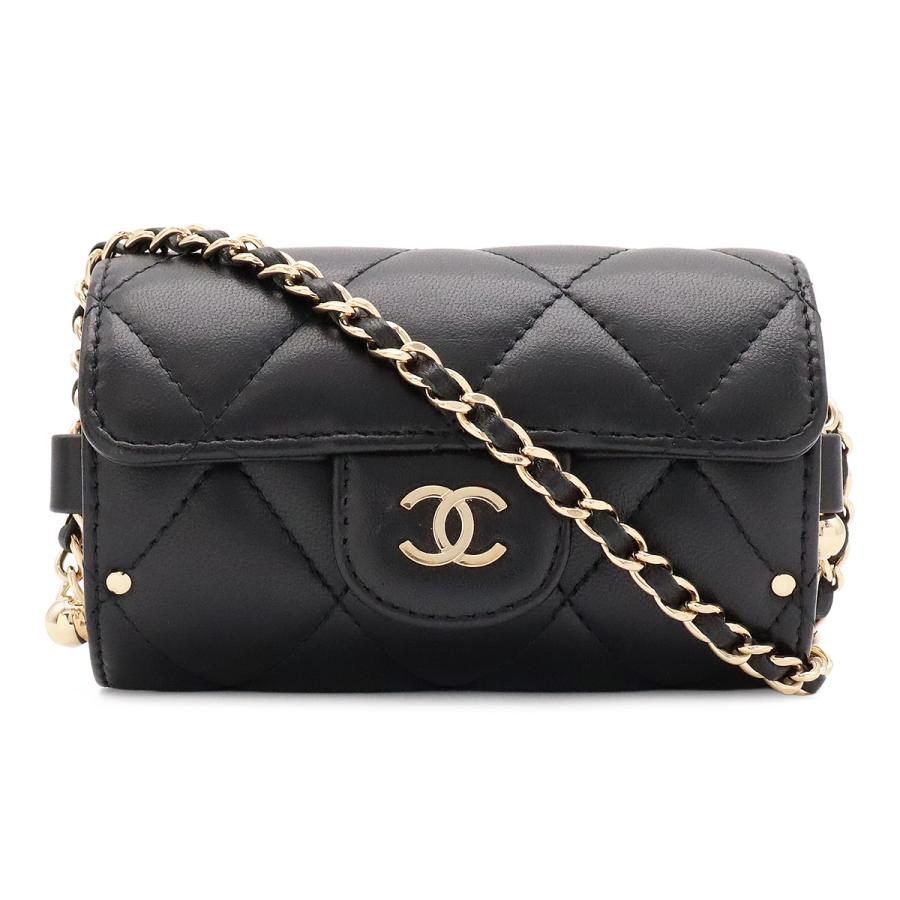 CHANEL シャネル マトラッセ チェーンショルダーバッグ ショルダーポーチ ポシェット カードホルダー レザー ブラック 黒 ゴールド金具 | CHANEL