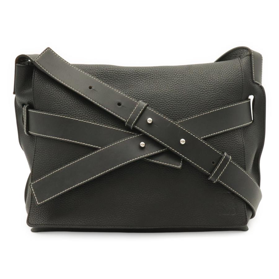 LOEWE ロエベ アナグラム ベルト コレクション メッセンジャー ベルト ショルダーバッグ レザー ブラック 黒 シルバー金具 | LOEWE