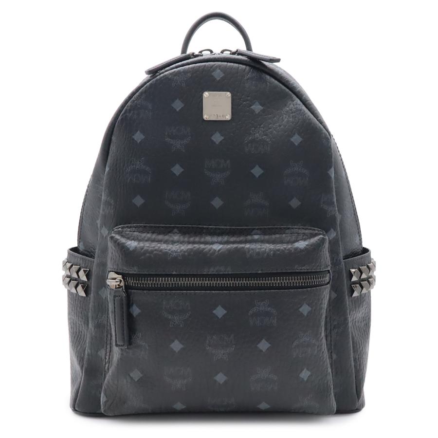 MCM エムシーエム スターク ヴィセトス ロゴグラム バックパック リュックサック スタッズ コーティングキャンバス ブラック 黒 | MCM