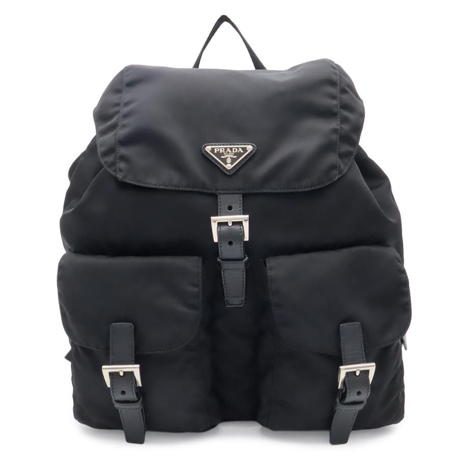 PRADA プラダ トライアングルロゴ バックパック リュックサック デイパック ナイロン レザー NERO 黒 ブラック シルバー金具 1BZ811 | PRADA