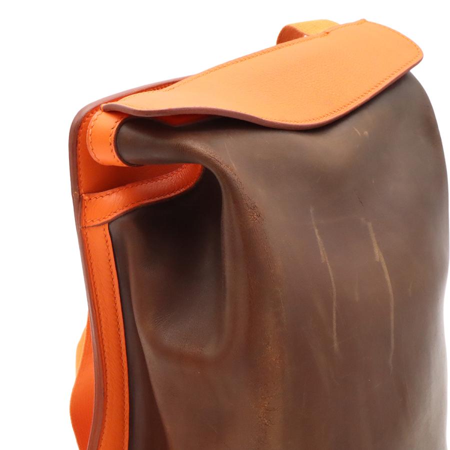 HERMES エルメス シェルパPM リュックサック バックパック アマゾニア レザー オレンジ ダークブラウン 茶 □C刻印 | HERMES | 05