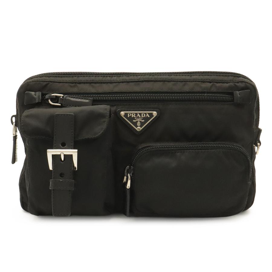 PRADA プラダ トライアングルロゴ ボディバッグ ウエストバッグ ウエストポーチ ナイロン レザー NERO 黒 ブラック シルバー金具 BM0008 | PRADA