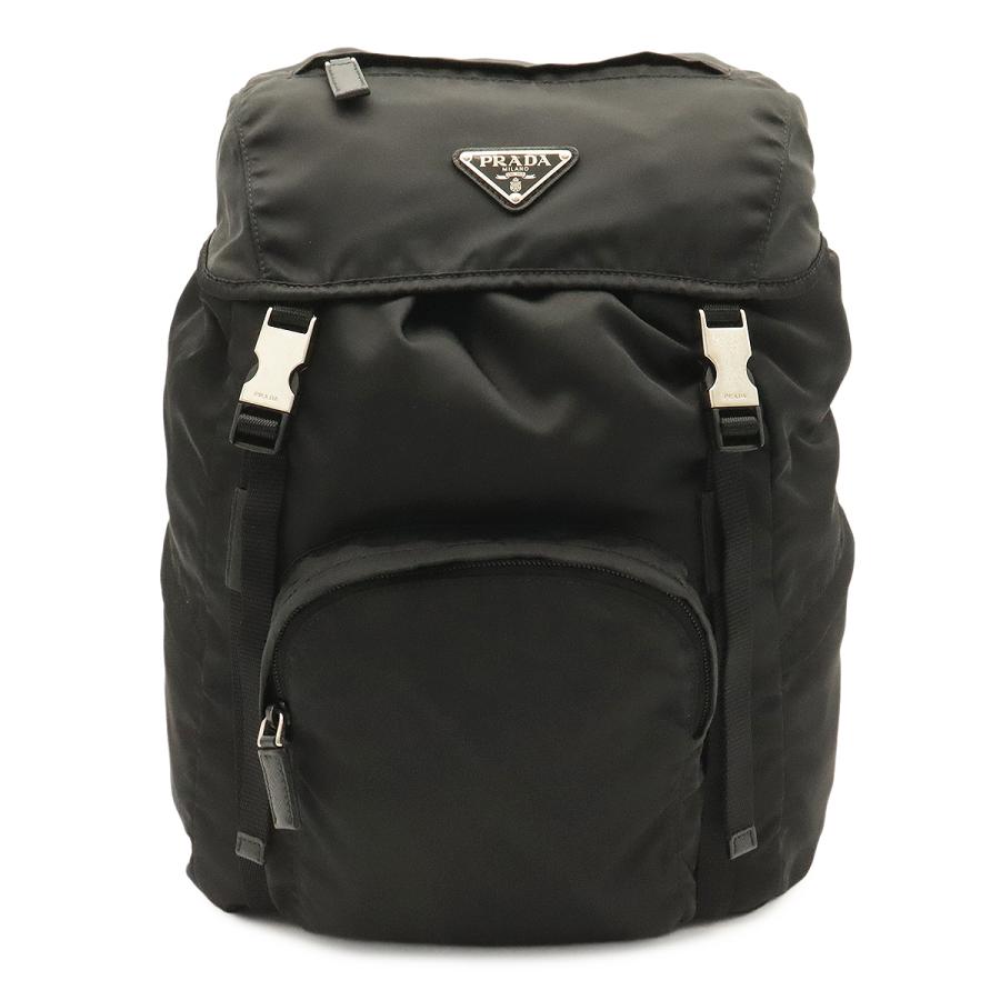 PRADA プラダ トライアングルロゴ バックパック リュックサック ショルダーバッグ ナイロン レザー NERO 黒 ブラック シルバー金具 | PRADA