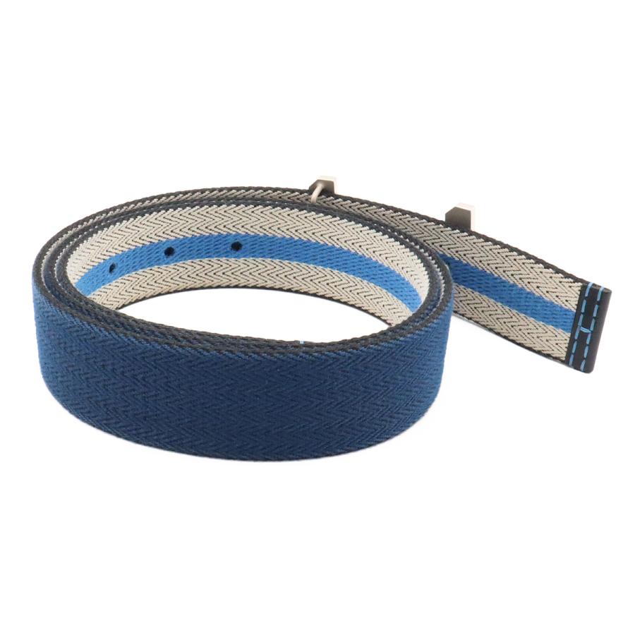 HERMES エルメス Hバックル リバーシブル ベルト ストライプ キャンバス レザー ネイビー 紺 ライトグレー ブルー シルバー金具 #90 | HERMES | 01