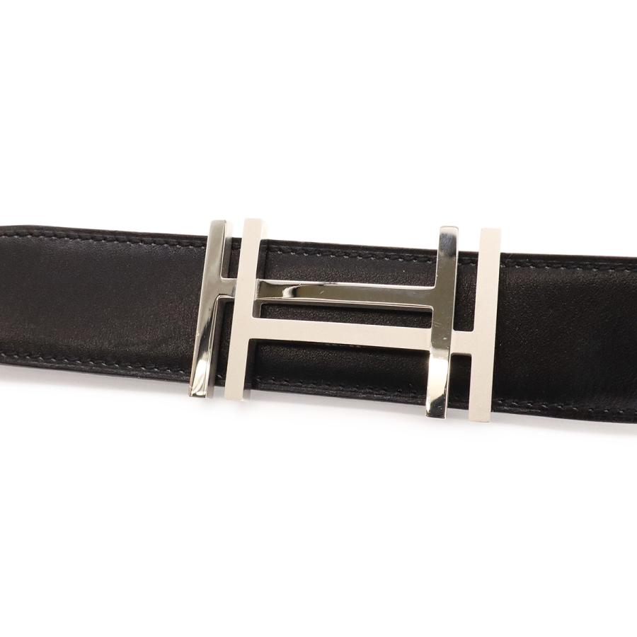 HERMES エルメス H オ カレ アッシュ オ カレ Hベルト ダブルH リバーシブル ボックスカーフ トゴ ブラック ハバナ シルバー金具 #100 | HERMES | 02