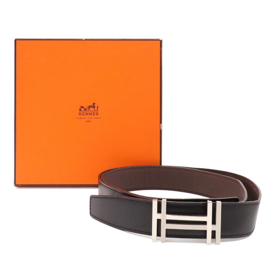HERMES エルメス H オ カレ アッシュ オ カレ Hベルト ダブルH リバーシブル ボックスカーフ トゴ ブラック ハバナ シルバー金具 #100 | HERMES | 08