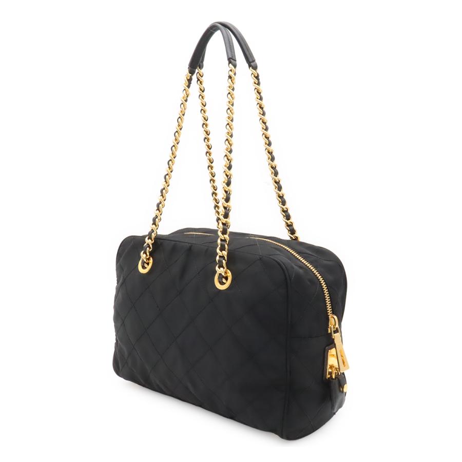 PRADA プラダ トライアングルロゴ キルティング ショルダーバッグ チェーンショルダー ナイロン レザー NERO 黒 ブラック ゴールド金具 | PRADA | 01