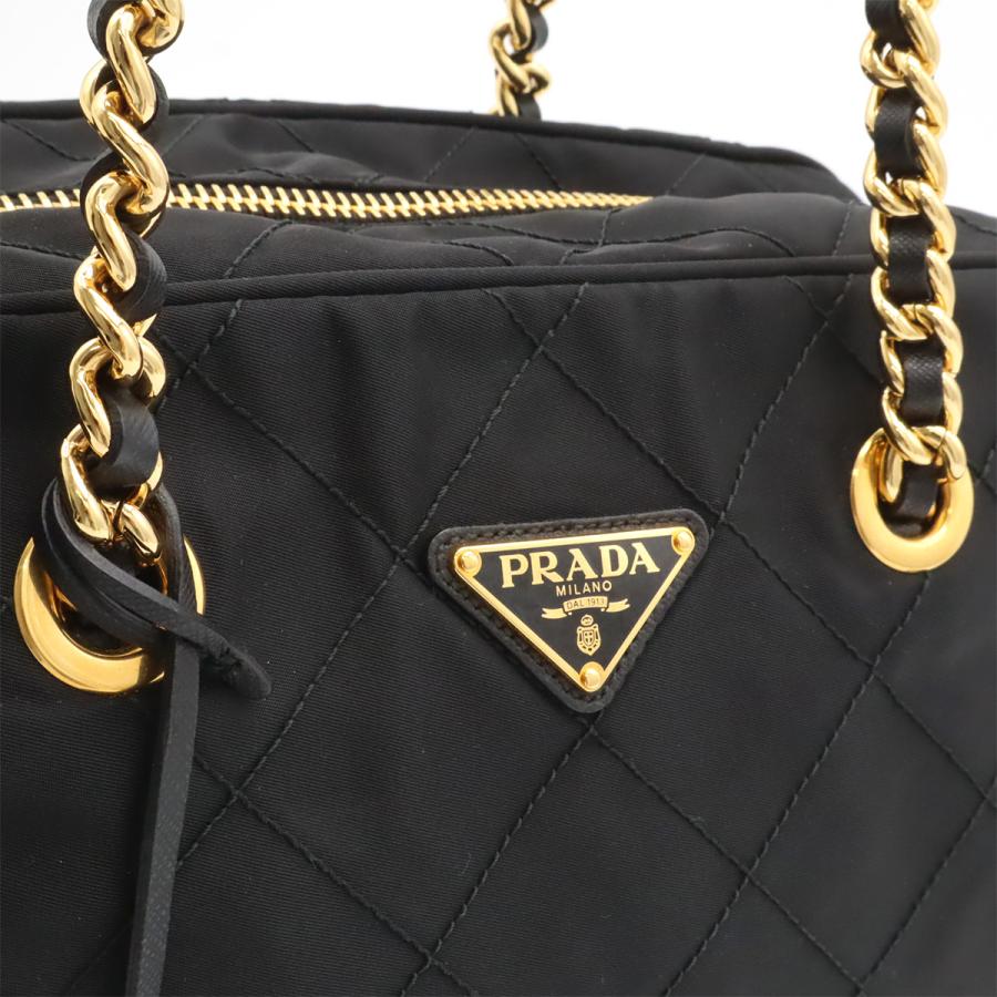 PRADA プラダ トライアングルロゴ キルティング ショルダーバッグ チェーンショルダー ナイロン レザー NERO 黒 ブラック ゴールド金具 | PRADA | 07
