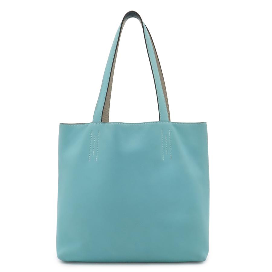 HERMES エルメス ドゥブルセンス28 ドゥブルサンス トートバッグ リバーシブル ヴォーシッキム レザー ブルー系 青 水色 □R刻印 | HERMES