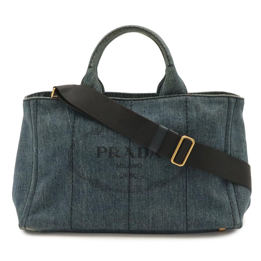 PRADA プラダ CANAPA カナパ トートバッグ ハンドバッグ 2WAY ショルダーバッグ 斜め掛け デニム ブルー 青 ゴールド金具 1BG642 | PRADA