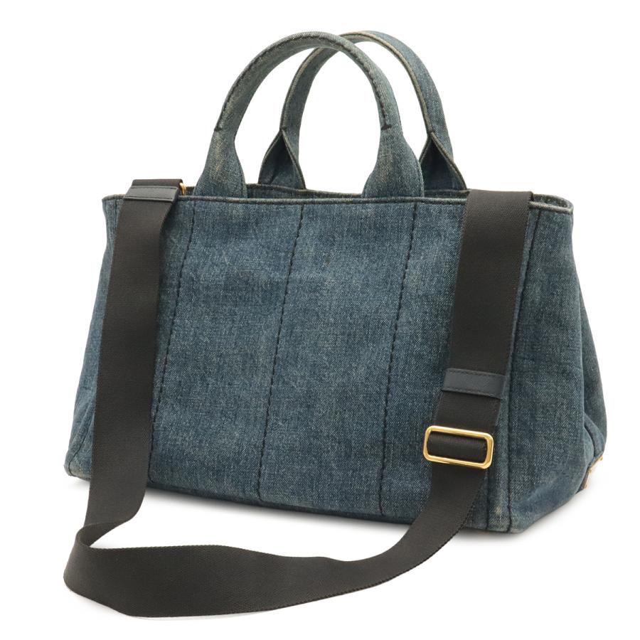 PRADA プラダ CANAPA カナパ トートバッグ ハンドバッグ 2WAY ショルダーバッグ 斜め掛け デニム ブルー 青 ゴールド金具 1BG642 | PRADA | 01