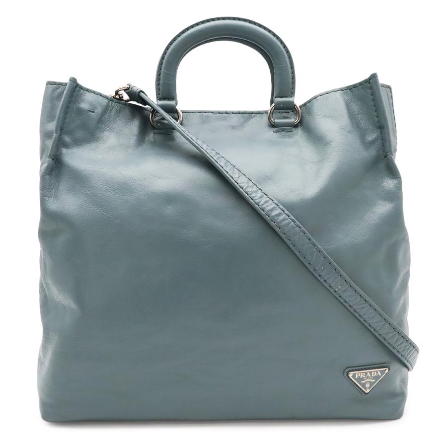 PRADA プラダ トライアングルロゴ トートバッグ ビジネスバッグ 2WAY ショルダーバッグ レザー ブルーグレー系 シルバー金具 | PRADA