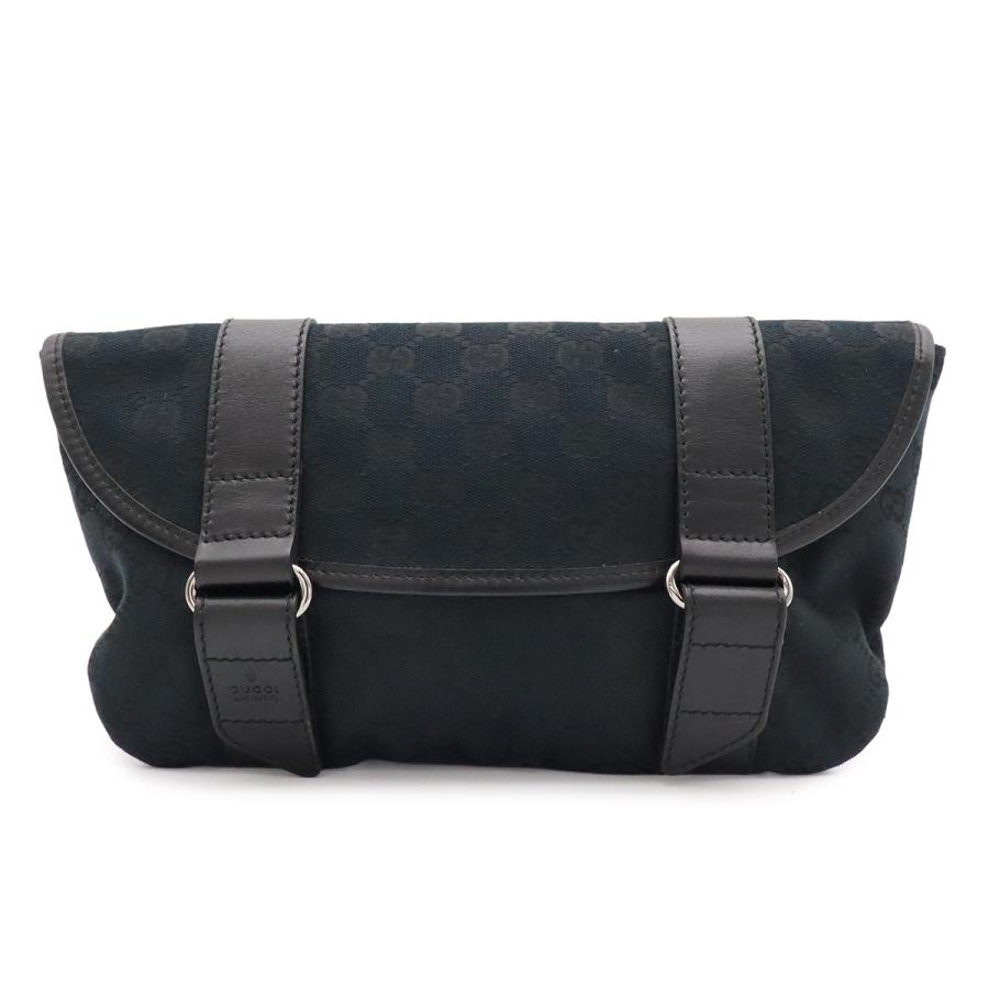 GUCCI グッチ GGキャンバス ボディバッグ ウエストバッグ ウエストポーチ レザー ブラック 黒 シルバー金具 145851 | GUCCI